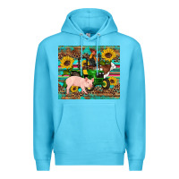 Ocean Blue western farm tractor pig rooster cow sunflowers Premium Hoodie - Artiststas