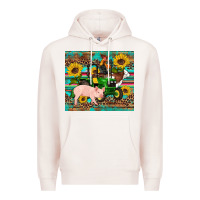 Pale Pink western farm tractor pig rooster cow sunflowers Premium Hoodie - Artiststas