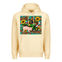 Pina Colada western farm tractor pig rooster cow sunflowers Premium Hoodie - Artiststas