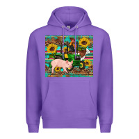Purple western farm tractor pig rooster cow sunflowers Premium Hoodie - Artiststas
