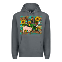 Rock western farm tractor pig rooster cow sunflowers Premium Hoodie - Artiststas