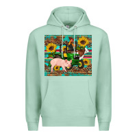Seafoam western farm tractor pig rooster cow sunflowers Premium Hoodie - Artiststas