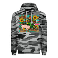 Slate Camo western farm tractor pig rooster cow sunflowers Premium Hoodie - Artiststas