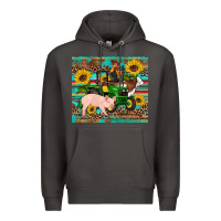 Western Farm Tractor Pig Rooster Cow Sunflowers Premium Hoodie | Teevron