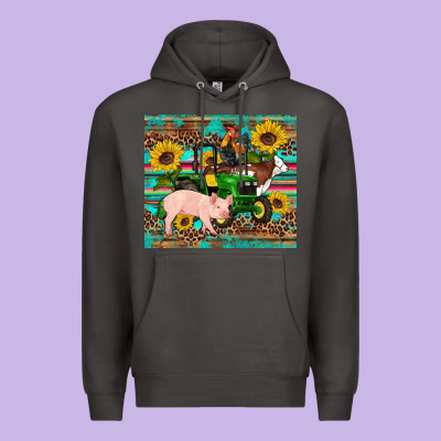 Western Farm Tractor Pig Rooster Cow Sunflowers Premium Hoodie Designed By Artiststas