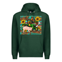 Sports Green western farm tractor pig rooster cow sunflowers Premium Hoodie - Artiststas