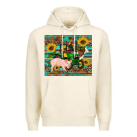 Tofu western farm tractor pig rooster cow sunflowers Premium Hoodie - Artiststas