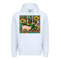 White western farm tractor pig rooster cow sunflowers Premium Hoodie - Artiststas