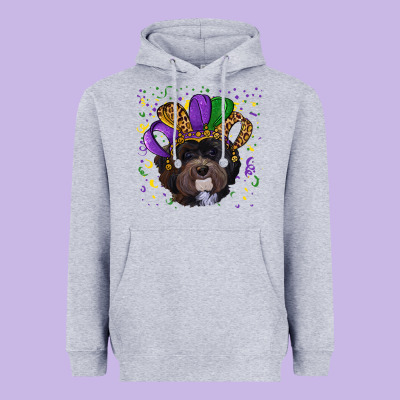Heavyweight Hoodie mardi gras hat havanese dog