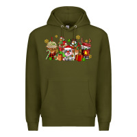 Army Green christmas cow coffee cups Premium Hoodie - AdoDesignShop