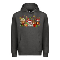 Charcoal Heather christmas cow coffee cups Premium Hoodie - AdoDesignShop