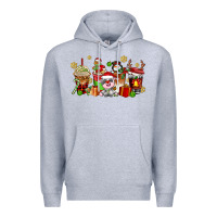 Heather Grey christmas cow coffee cups Premium Hoodie - AdoDesignShop