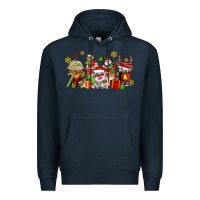 Navy christmas cow coffee cups Premium Hoodie - AdoDesignShop