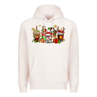 Pale Pink christmas cow coffee cups Premium Hoodie - AdoDesignShop
