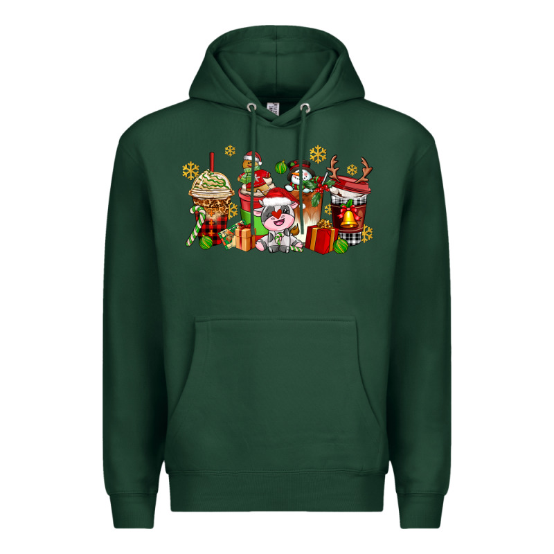 Christmas Cow Coffee Cups Premium Hoodie by AdoDesignShop | Teevron