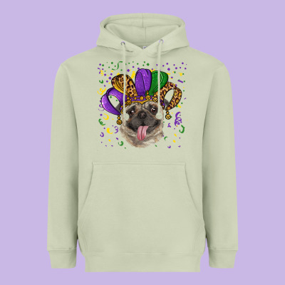 Heavyweight Hoodie mardi gras hat pug