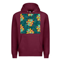 Burgundy colorful tropical flowers seamless pattern Premium Hoodie - BundleAndBundleShop