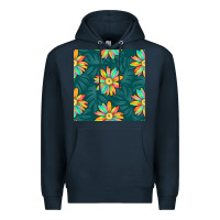 Navy colorful tropical flowers seamless pattern Premium Hoodie - BundleAndBundleShop