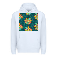 White colorful tropical flowers seamless pattern Premium Hoodie - BundleAndBundleShop