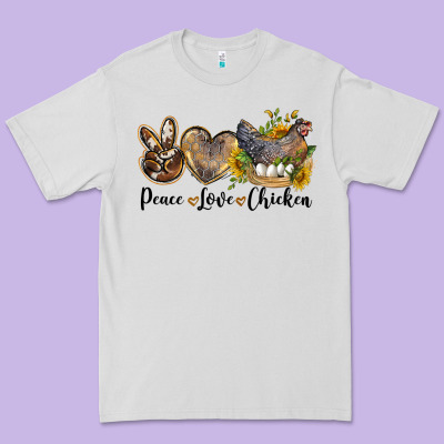 Peace Love Chicken Premium Tee Designed By Lillyallendesigns
