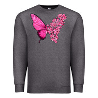 Charcoal Heather Pink Flowers and Breast Cancer Ribbon Butterfly Premium Sweatshirt - texasbilliewilder
