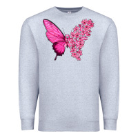 Heather Grey Pink Flowers and Breast Cancer Ribbon Butterfly Premium Sweatshirt - texasbilliewilder