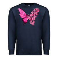 Navy Pink Flowers and Breast Cancer Ribbon Butterfly Premium Sweatshirt - texasbilliewilder