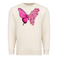 Sandshell Pink Flowers and Breast Cancer Ribbon Butterfly Premium Sweatshirt - texasbilliewilder