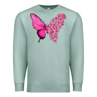 Seafoam Pink Flowers and Breast Cancer Ribbon Butterfly Premium Sweatshirt - texasbilliewilder