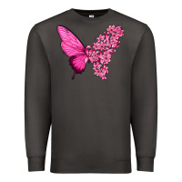 Smoke Pink Flowers and Breast Cancer Ribbon Butterfly Premium Sweatshirt - texasbilliewilder