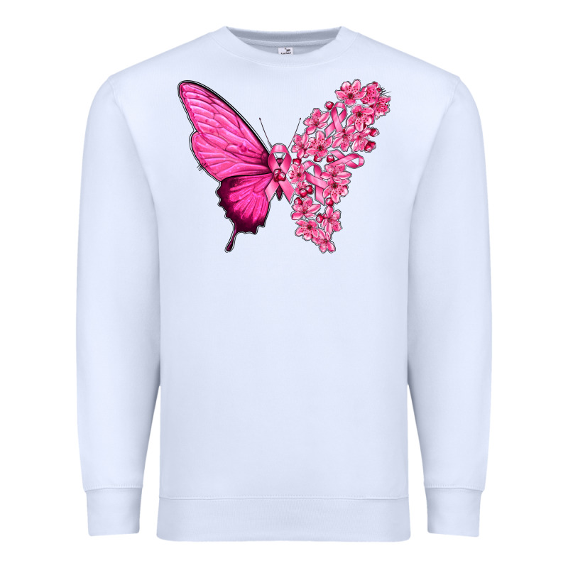 Pink Flowers And Breast Cancer Ribbon Butterfly Premium Sweatshirt by texasbilliewilder | Teevron