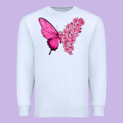 Pink Flowers And Breast Cancer Ribbon Butterfly Premium Sweatshirt Designed By Texasbilliewilder