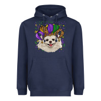 Navy mardi gras hat white pomeranian Heavyweight Hoodie - RanaPortraitStore