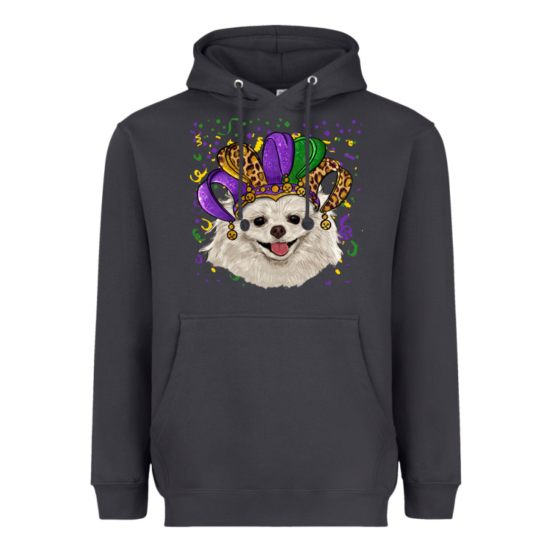 Mardi Gras Hat White Pomeranian Heavyweight Hoodie by RanaPortraitStore | Teevron