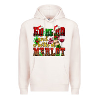 Pale Pink ho ho ho and a bottle of merlot Premium Hoodie - AdoDesignShop