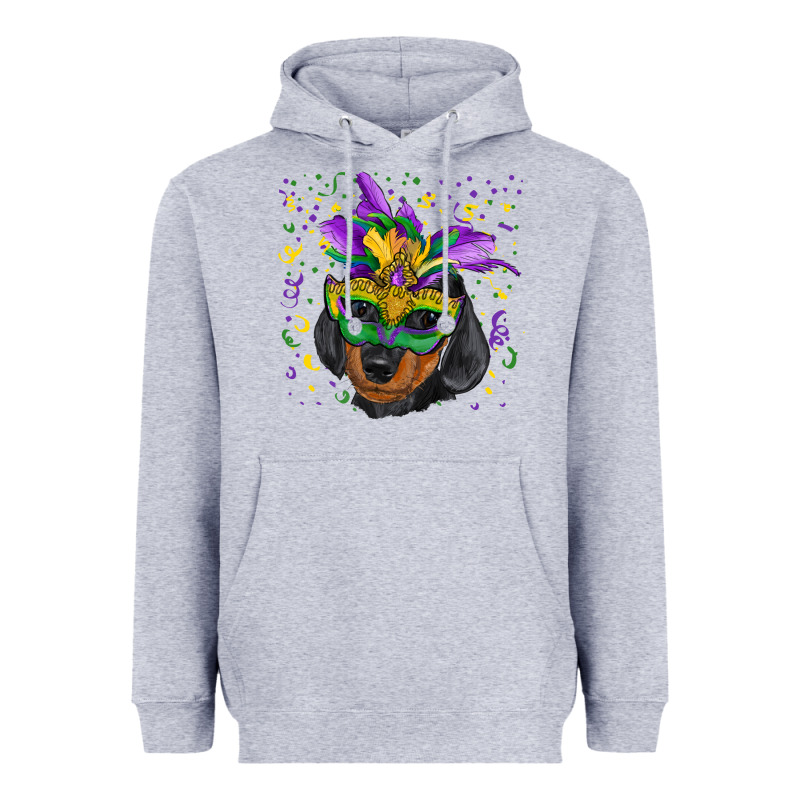 Mardi Gras Mask Dachshund Puppy Heavyweight Hoodie by RanaPortraitStore | Teevron