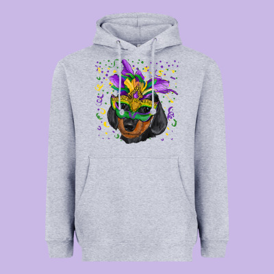 Heavyweight Hoodie mardi gras mask dachshund puppy
