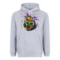 Heather Grey mardi gras mask dachshund puppy Heavyweight Hoodie - RanaPortraitStore