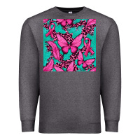 Charcoal Heather Pink Butterfly with Ribbon Cancer Premium Sweatshirt - texasbilliewilder