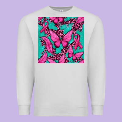 Pink Butterfly With Ribbon Cancer Premium Sweatshirt Designed By Texasbilliewilder