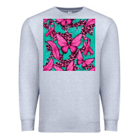 Heather Grey Pink Butterfly with Ribbon Cancer Premium Sweatshirt - texasbilliewilder