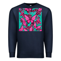 Navy Pink Butterfly with Ribbon Cancer Premium Sweatshirt - texasbilliewilder