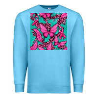 Ocean Blue Pink Butterfly with Ribbon Cancer Premium Sweatshirt - texasbilliewilder