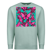 Seafoam Pink Butterfly with Ribbon Cancer Premium Sweatshirt - texasbilliewilder