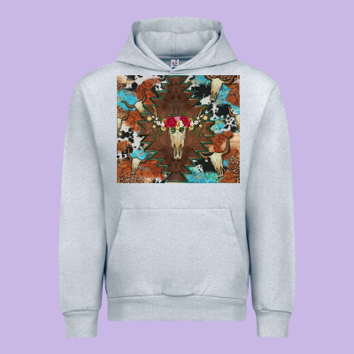 Western Floral Bullskull Cowhide And Leopard Urban Hoodie Designed By Artiststas