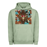 Pigment Oil Green western floral bullskull cowhide and leopard Urban Hoodie - Artiststas
