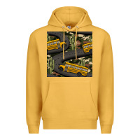 Mustard cactus camouflage school bus seamless pattern Premium Hoodie - BundleAndBundleShop
