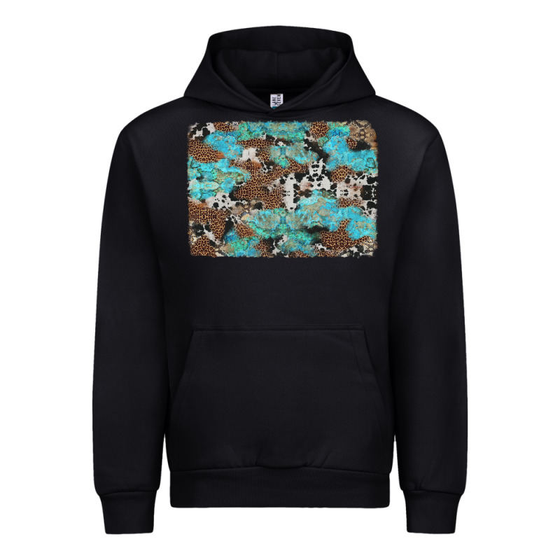 Western Cowhide And Leopard With Turquoise Background Urban Hoodie by Artiststas | Teevron