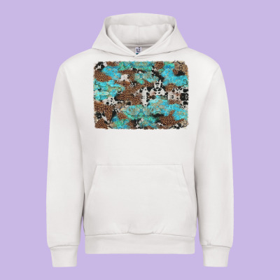 Western Cowhide And Leopard With Turquoise Background Urban Hoodie Designed By Artiststas