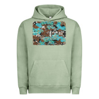 Pigment Oil Green western cowhide and leopard with turquoise background Urban Hoodie - Artiststas